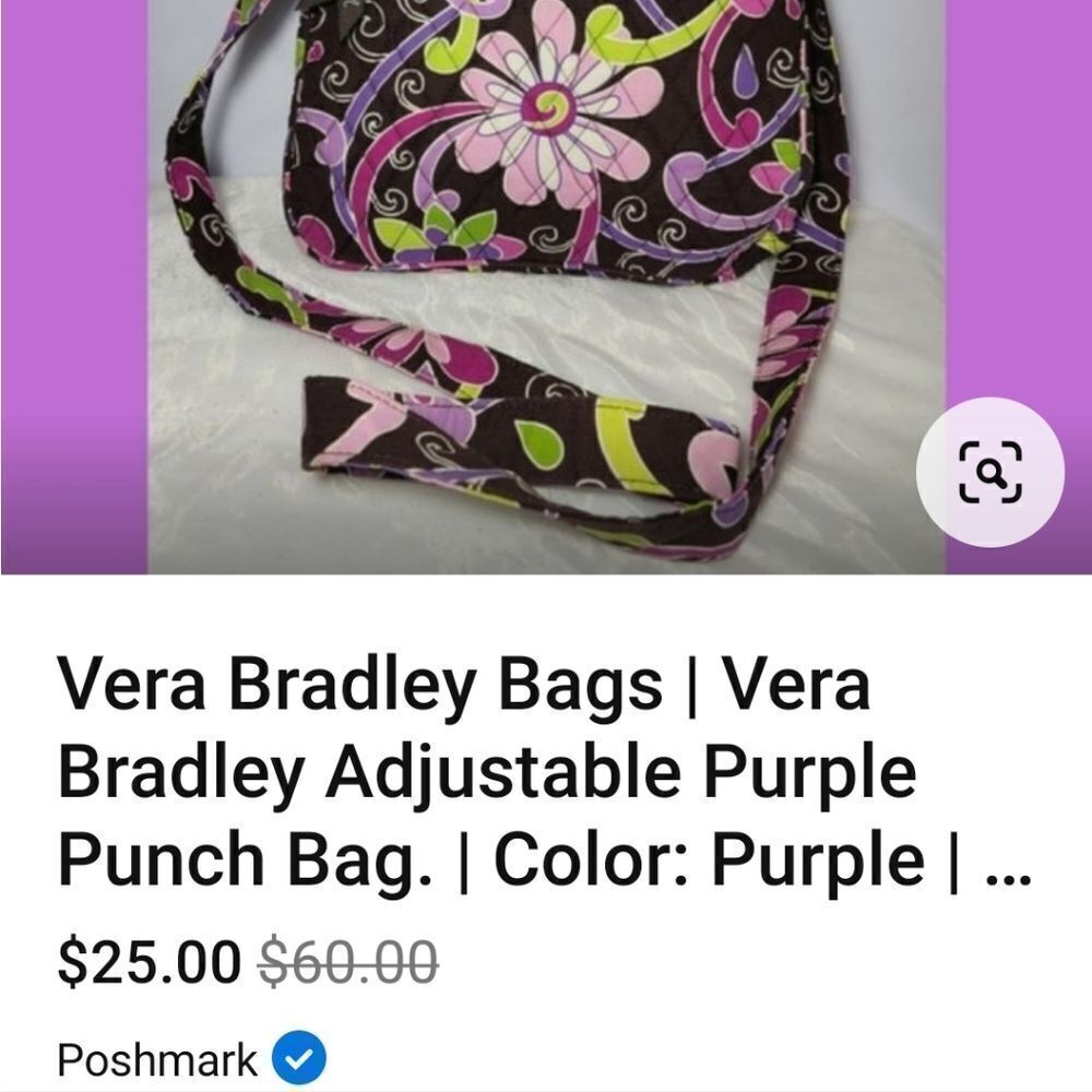 Vera Bradley Adjustable Purple Punch Bag - Picture 6 of 6